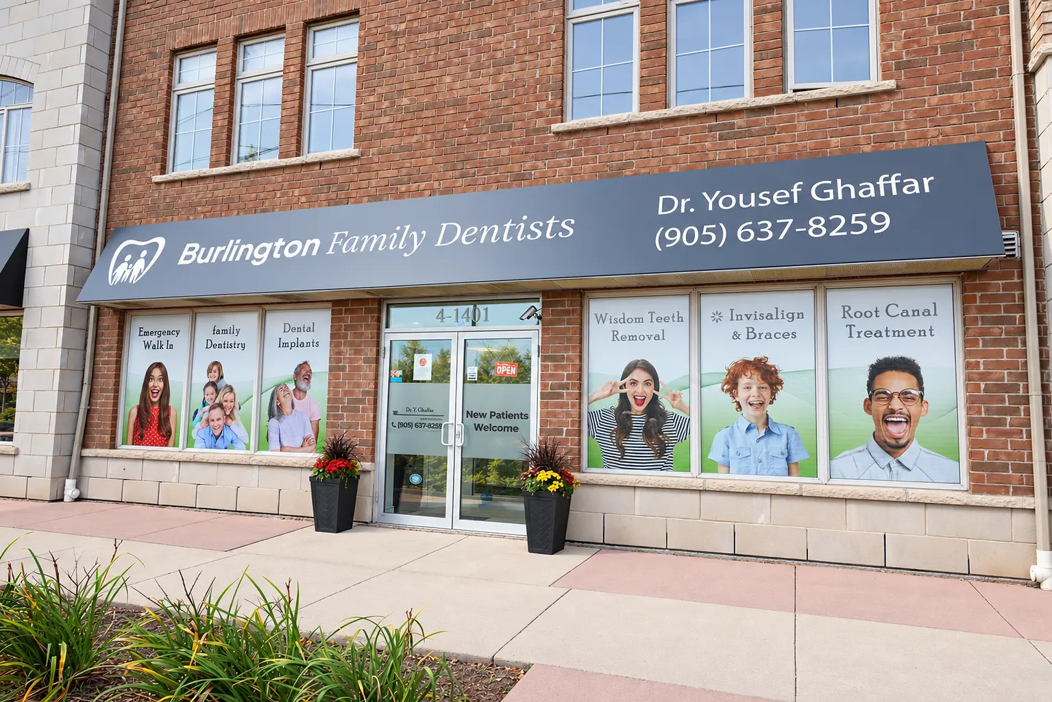 Burlington Family Dentists storefront on Plains Road East